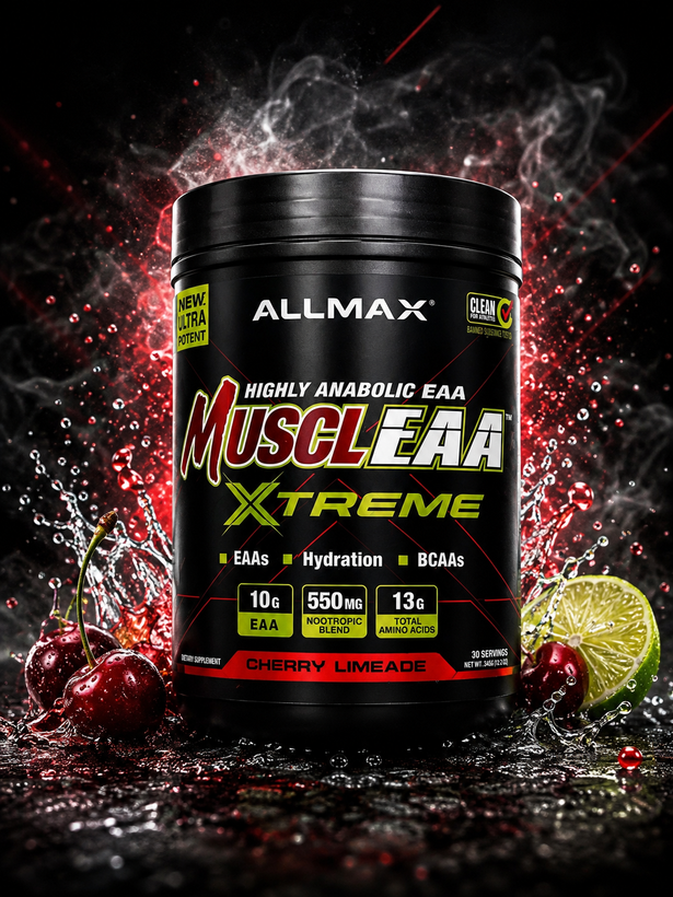 تصویر باکیفیت از مکمل پودری اسید آمینه ضروری Allmax MusclEAA Xtreme حاوی EAA و BCAA مناسب ریکاوری و عضلهسازی
